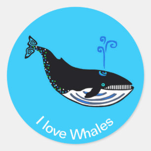 Sticker Rond I love WHALES - Nature - Ecologie - Bleu