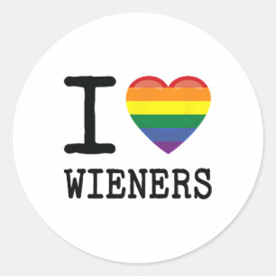 Sticker Rond I Love Wieners A Rainbow Pride Lgbtq Gay Biual Hom