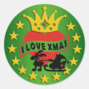 Sticker Rond I LOVE Xmas + votre arrière - plan