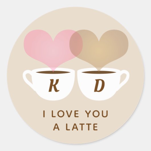 Sticker Rond I Love You A Latte Custom Monogram (Devant)