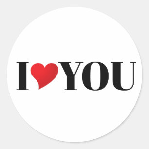 Sticker Rond I Love You black white red heart typographie moder