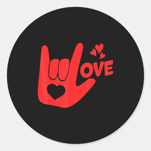 Sticker Rond I Love You Hand Sign Asl Valentine' Day Funny Wome (Devant)