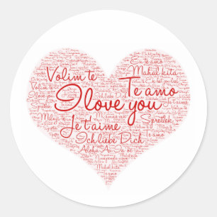 Sticker Rond I Love You Word Cloud Coeur rouge Saint Valentin