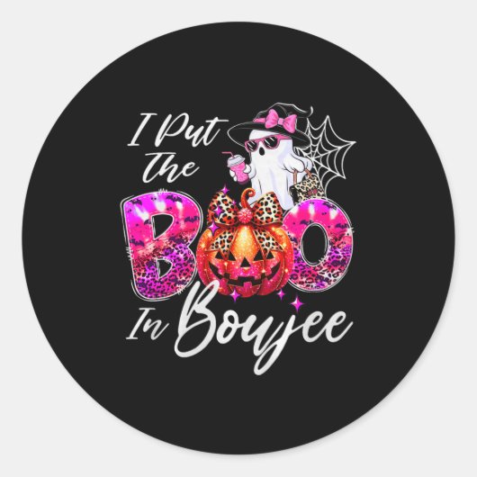 Sticker Rond I Put The Boo In Boujee Cute Leopard Boujie Ghost  (Devant)