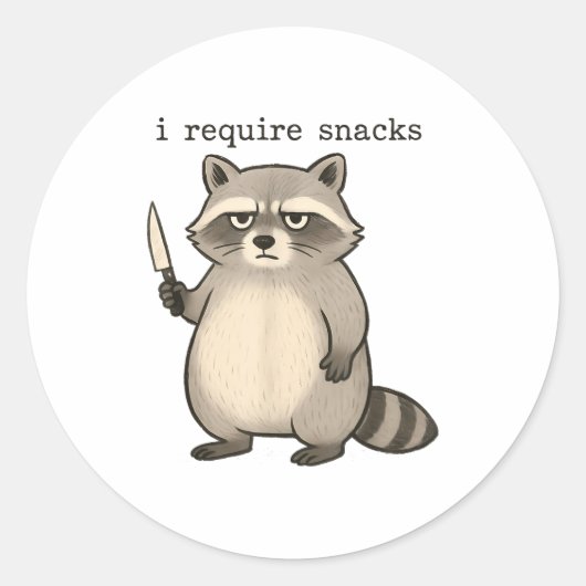Sticker Rond I Require Snacks Funny Mpy Raccoon Trash Meme Snac (Devant)