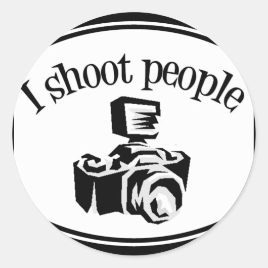 Sticker Rond I Shoot People Retro Photographer's Camera B&W (Devant)