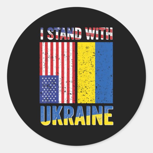 Sticker Rond I Stand with Ukraine Support Ukrainian American US (Devant)