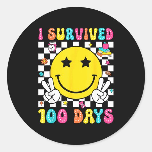 Sticker Rond I Survived 100 Days Of School Boys Kids 100th Day  (Devant)
