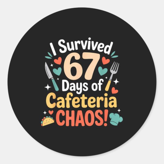 Sticker Rond I Survived 67 Days Of Cafeteria Chaos Staff Lunch (Devant)