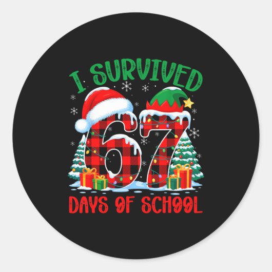 Sticker Rond I Survived 67 Days Of School Funny Christmas Six S (Devant)