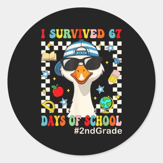 Sticker Rond I Survived 67 Days Of School Funny Goose Boys 2nd  (Devant)