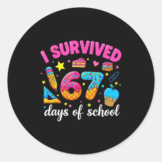 Sticker Rond I Survived 67 Days Of School Funny Meme Teacher St (Devant)