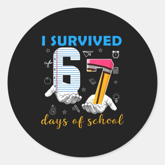 Sticker Rond I Survived 67 Days Of School Funny Meme Teacher St (Devant)
