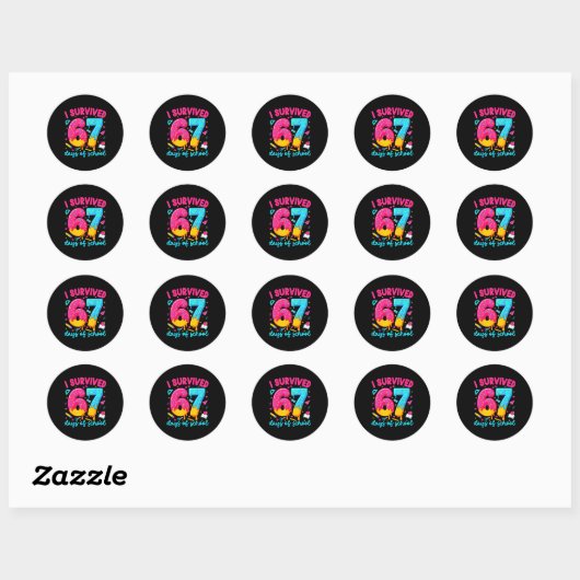 Sticker Rond I Survived 67 Days Of School Funny Six Seven Teach (Feuille)