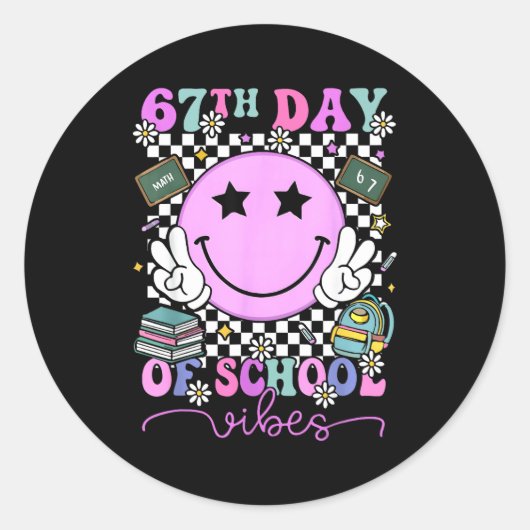 Sticker Rond I Survived 67 Days Of School Smile Face Six Seven (Devant)