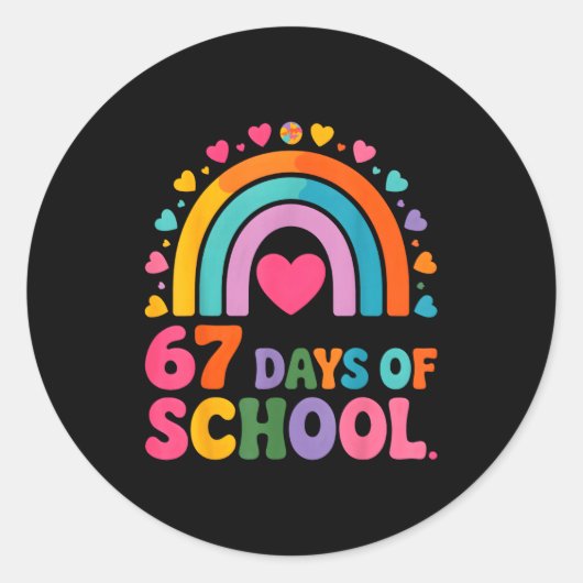Sticker Rond I Survived 67 Days Of School Tie Die Rainbow Lover (Devant)