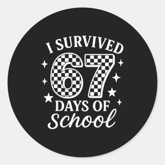 Sticker Rond I Survived 67 Six Seven Days Of School Checkered B (Devant)
