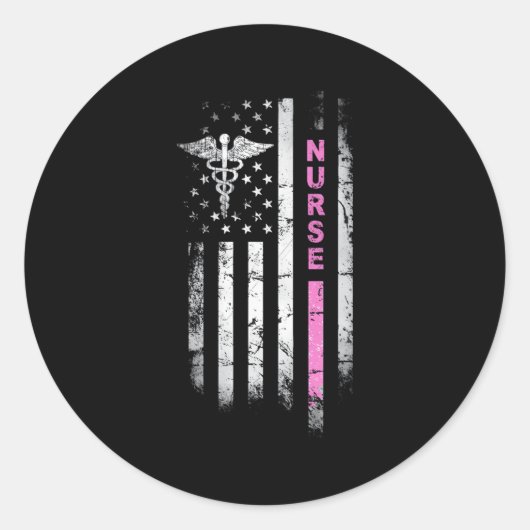 Sticker Rond I Survived Nursing School Rn Team Flag Nurse (Devant)