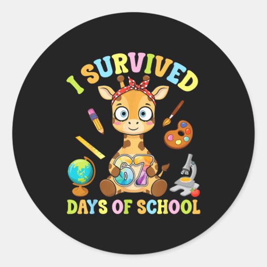 Sticker Rond I Survived Six Seven Days Of School Cute Giraffe S (Devant)