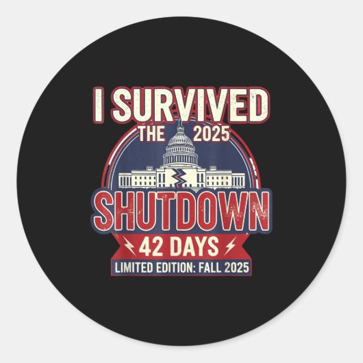 Sticker Rond I Survived The 2025 Shutdown Funny Litical Quote (Devant)