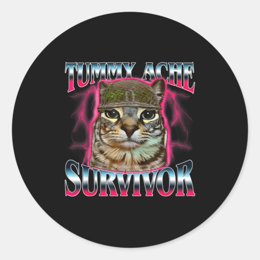 Sticker Rond I Survived Today's Funny Tummy Ache Survivor Cat M (Devant)