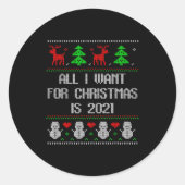 Sticker Rond I Want 2020 All Done Ugly Christmas Sweater 2020 F (Devant)
