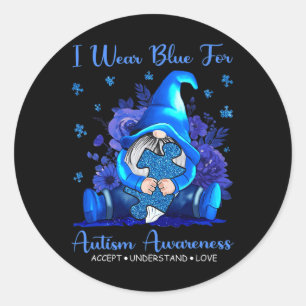 Sticker Rond I Wear Blue for Autism Aware Accept