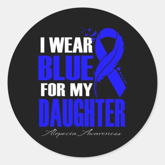 Sticker Rond I Wear Blue for My Daughter Alopecia Feather (Devant)