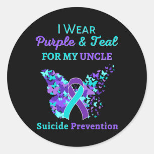 Sticker Rond I Wear Purple and Teal for My Uncle Suicide Preven