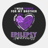 Sticker Rond I Wear Purple For My Brother Epilepsy Awareness Su (Devant)
