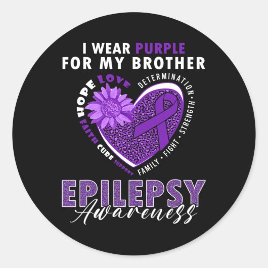 Sticker Rond I Wear Purple For My Brother Epilepsy Awareness Su (Devant)
