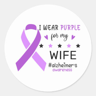Sticker Rond I Wear Purple For My Wife Alzheimer Awareness