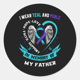 Sticker Rond I Wear Teal and Purple For My Papa Father Suicide