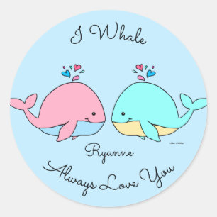 Sticker Rond I Whale Toujours Lote You Cute Kawaii Baby Blue