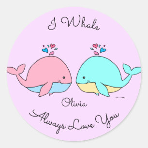 Sticker Rond I Whale Toujours Love You Kawaii Pastel Pink