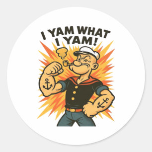 Sticker Rond I Yam What I Yam Popeye Citation de dessin classiq