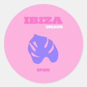 Sticker Rond Ibiza, Art Voyage, Preppy, Salle Préppy, Rose