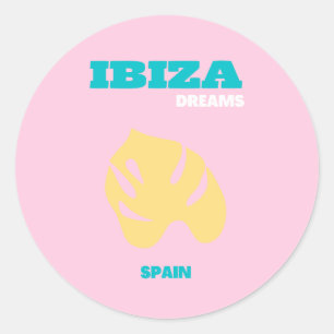 Sticker Rond Ibiza, Espagne Travel Art, Preppy, Rose