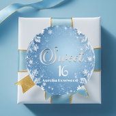 Sticker Rond Ice Blue Frost Fairytale Winter Snow Sweet 16 Chic
