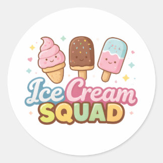 Sticker Rond Ice Cream Squad Cute Cartoon Popsicle