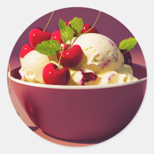 Sticker Rond Ice cream sundae with cherries and syrup