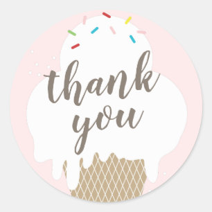 Sticker Rond Ice crème cône rose enfants merci
