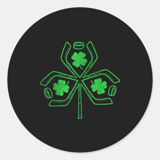 Sticker Rond Ice Hockey Shamrock Clover St Patricks Day Player  (Devant)
