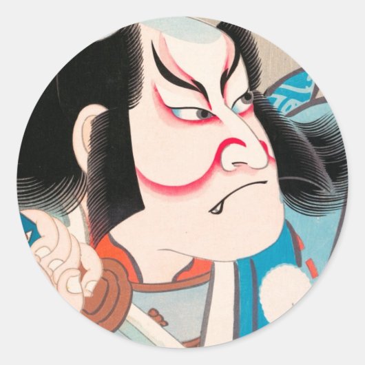Sticker Rond Ichikawa Danjuro kabuki samurai guerrier tatouage  (Devant)