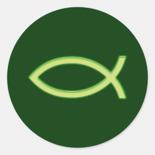 Sticker Rond Ichthus - Symbole chrétien du poisson - Vert clair