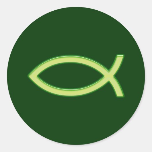 Sticker Rond Ichthus - Symbole chrétien du poisson - Vert clair (Devant)