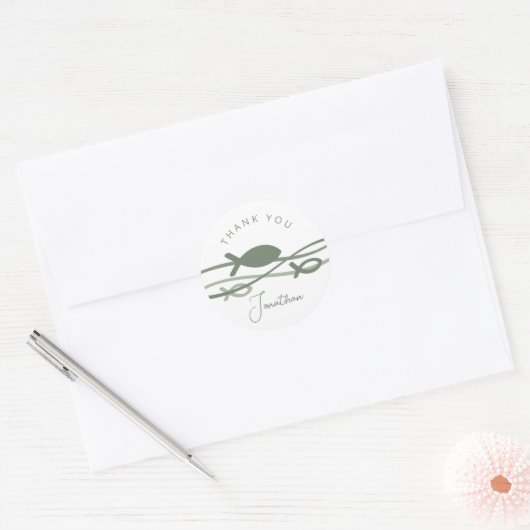Sticker Rond Ichthys Vagues Ensemble Baptême Vert - Merci (Enveloppe)