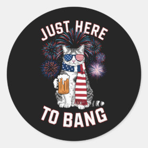 Sticker Rond Ici pour boire de la bière avec drapeau USA amoure