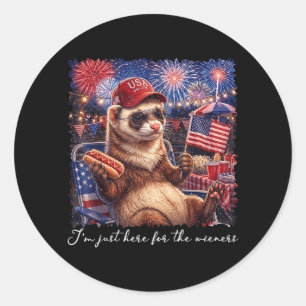 Sticker Rond Ici pour les saucisses Fun Memes de furets 4 juill
