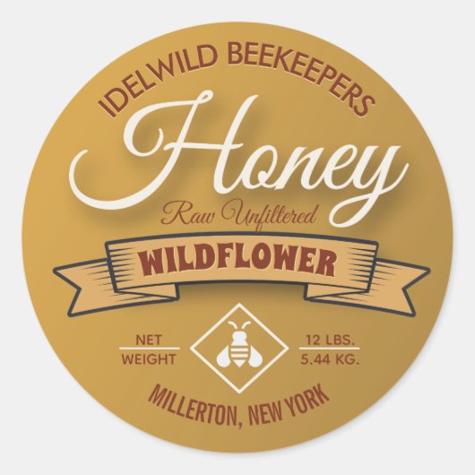 Sticker Rond Icône d'abeille de miel Raw non filtré Jar de miel (Devant)